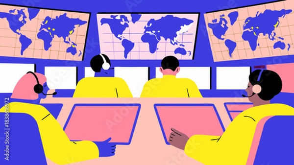 Obraz Logistics control room team tracking global shipments