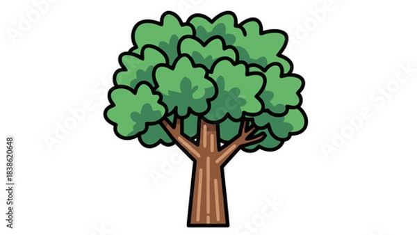 Fototapeta Pixel Art Style Deciduous Tree With Green Leaves And Brown Trunk Set Against A Black Background Simple Digital Illustration
