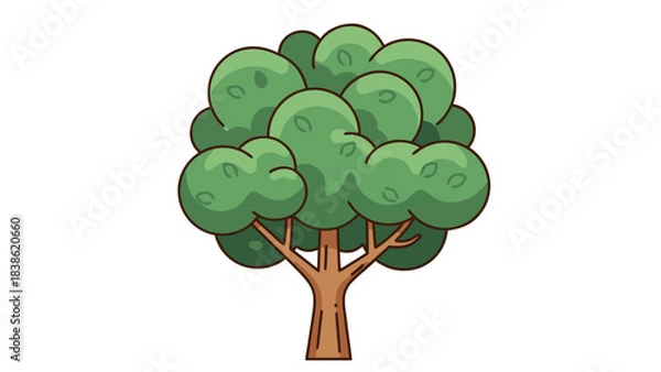 Fototapeta Pixel Art Style Green Tree With Brown Trunk And Branches On A Black Background Simple Nature Element