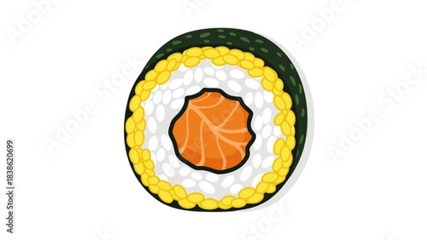 Fototapeta Pixel Art Sushi Roll With Salmon and Roe on Black Background
