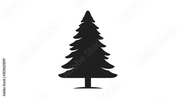 Fototapeta Black silhouette of a stylized evergreen tree on a white background