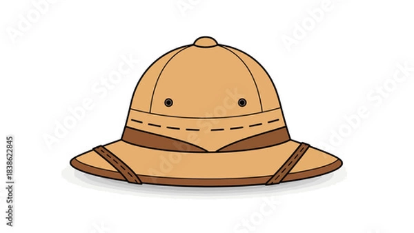 Fototapeta Cartoon drawing of a tan pith helmet with a dark brown band and trim