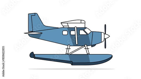 Fototapeta Blue singleengine floatplane viewed in profile against a white background