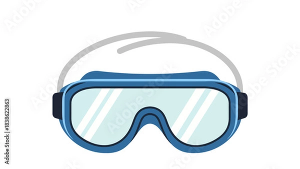 Fototapeta Blue tinted protective goggles with a gray elastic strap on a white background