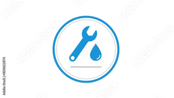 Fototapeta Blue wrench and water drop icon within nested circles on white background