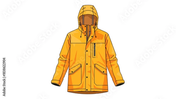 Fototapeta Bright yellow hooded jacket illustration with black snap buttons and zippers