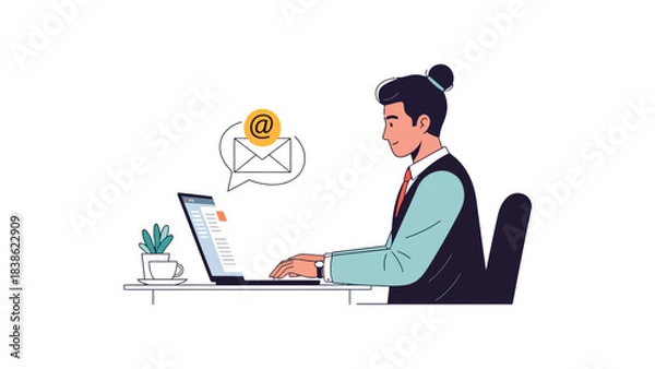 Fototapeta Businessman typing on a laptop with an email icon above the screen