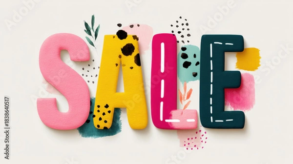 Fototapeta SALE colorful minimal vector boho style with playful dots and dashes, cheerful modern design for promotion and advertising
