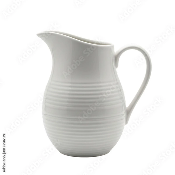 Obraz White Ceramic Pitcher with Ribbed Texture on Black Background horizontal isolated isolated on a transparent background