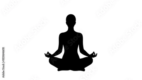 Obraz White Outline Silhouette of Person Meditating in Lotus Pose on Black Background meditation yoga isolated on a transparent background