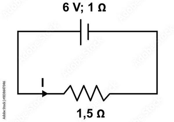 Fototapeta Simple Electrical Circuit Diagram With Battery And Resistor — 6V Source And 1.5Ω