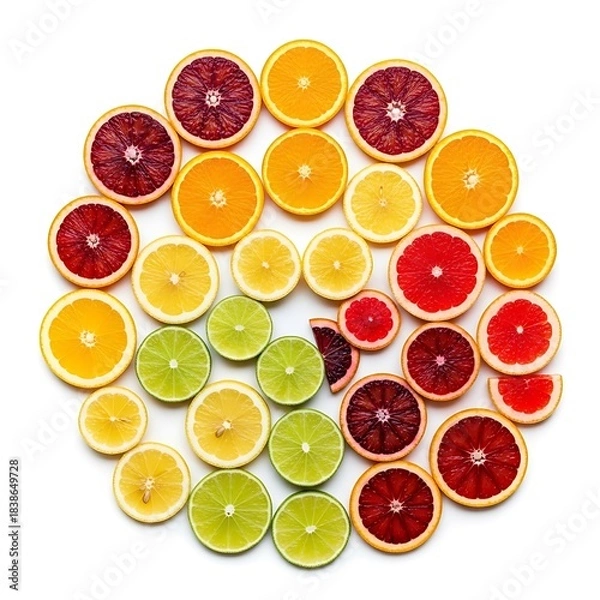 Obraz Assortment of Vibrant Citrus Slices Laid Out in a Radial Composition