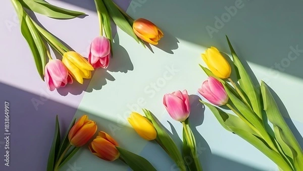 Obraz Charming Tulips in Pastel Harmony and Bright Shadows for Spring Season