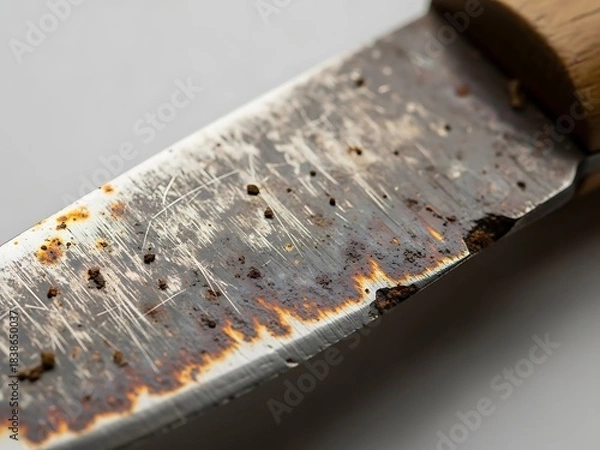 Obraz Close-up of aged knife blade revealing rust spots and sharpening marks