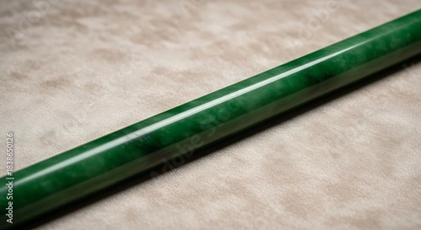 Obraz Close-up shot of an elegant, green jade rod on a neutral surface