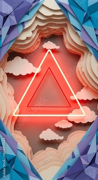 Obraz Dimensional layered clouds with a vibrant triangle geometric element