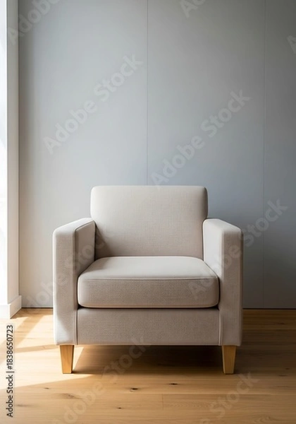 Obraz Elegant armchair with neutral tones for a modern living room aesthetic