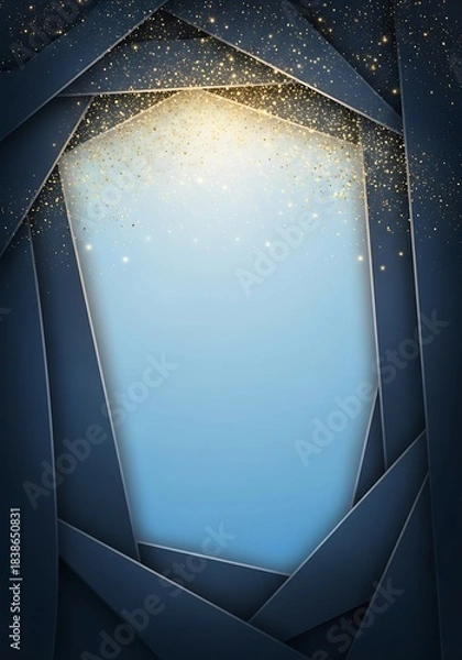 Obraz Elegant layered paper background with golden sparkles and blue gradient