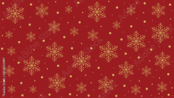 Obraz Minimalist gold snowflakes seamless pattern vector red Christmas background