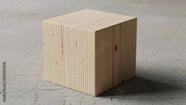 Obraz Geometric precision wooden block on concrete texture studio setting