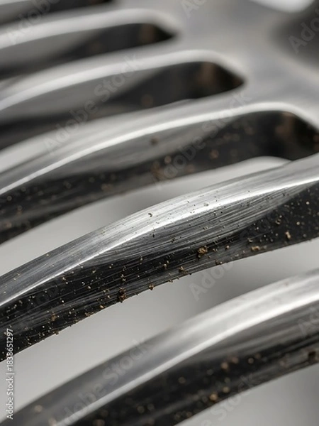 Obraz Macro Shot of Silver Salad Server Prongs Showing Small Food Residues