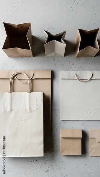 Obraz Minimalist arrangement of shopping bags on a gray concrete background
