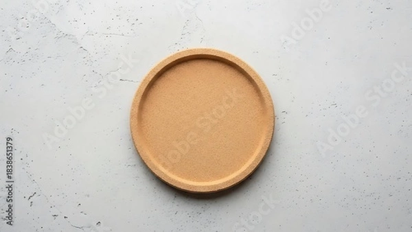 Obraz Minimalist cork tray presented on a neutral textured surface overhead view