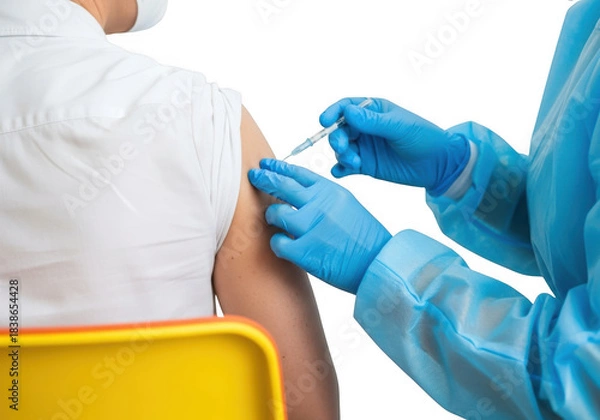 Fototapeta Healthcare worker administering vaccine to patient isolated on transparent background