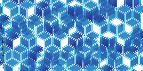 Obraz 青　立体　幾何学　模様　背景