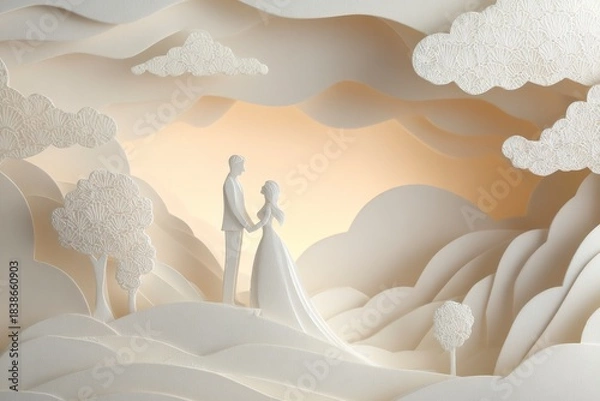 Obraz ペーパークラフト調の幻想的なウェディングシーンイメージ