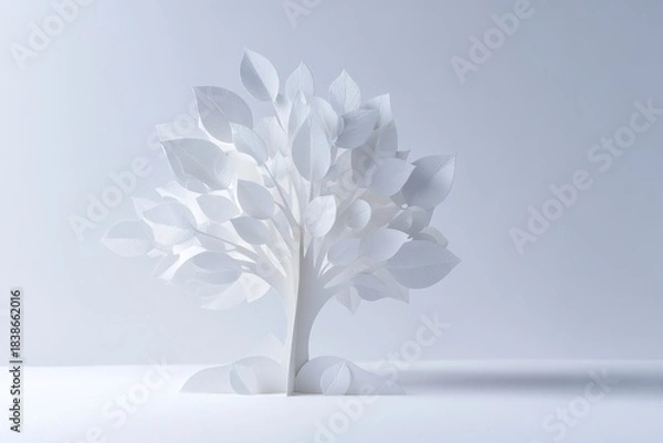 Obraz ペーパークラフト調 ホワイトツリーのミニマル背景イメージ