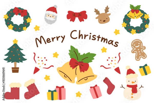 Fototapeta 手描き風のかわいいクリスマスイラスト素材セット