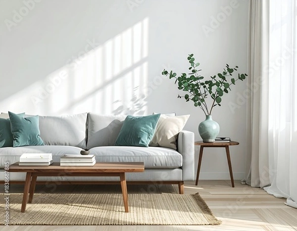 Obraz Modern Living Room Interior with Sofa and Sunlight.