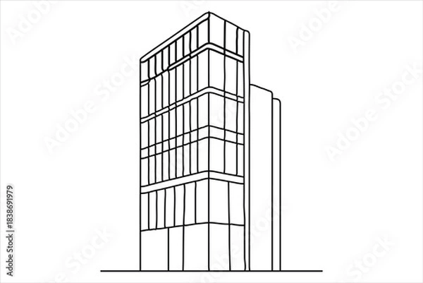 Fototapeta Minimal architecture office tower one line, stylish vector art