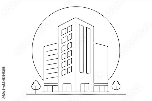 Fototapeta Business center building one line art minimalist style
