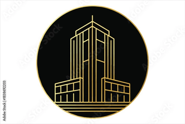 Fototapeta City architecture office building one line creative outline art