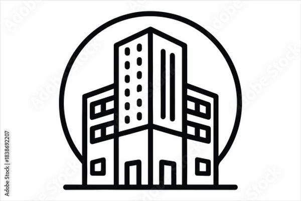 Fototapeta Business tower continuous one line art geometric workplace icon