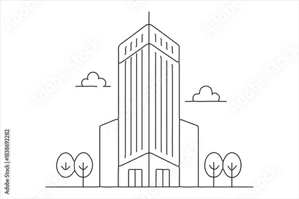 Fototapeta Tall office tower one line minimalist art isolated vector