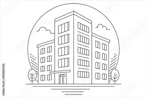 Fototapeta Elegant office tower, continuous one line minimalist sketch