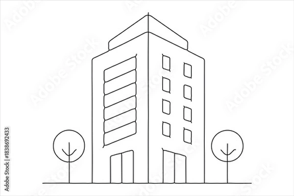 Fototapeta Simple office building one line art design, isolated on white