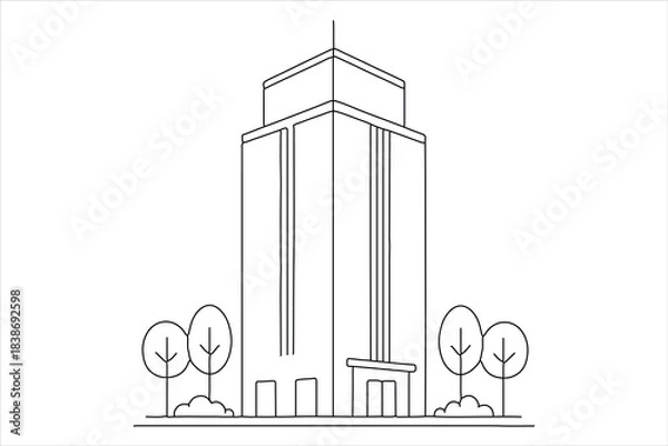 Fototapeta Minimalist office tower single line art symbol on white background