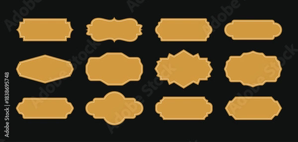 Obraz Golden Vintage Ornate Label and Frame Set on Black Background | Elegant Luxury Arabic, Islamic, and Royal Certificate Border Design Elements