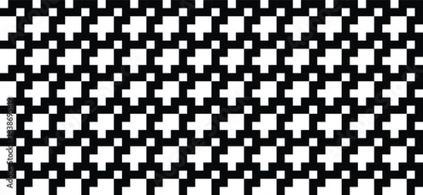 Obraz Seamless Black and White Pixelated Houndstooth Pattern, High-Contrast Monochrome Digital Weave Background for Modern Fashion and Abstract Textiles