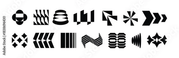 Obraz Minimalist Black and White Abstract Geometric Shapes Vector Set for Modern Digital Design, Branding, and Y2K Aesthetic Backgrounds