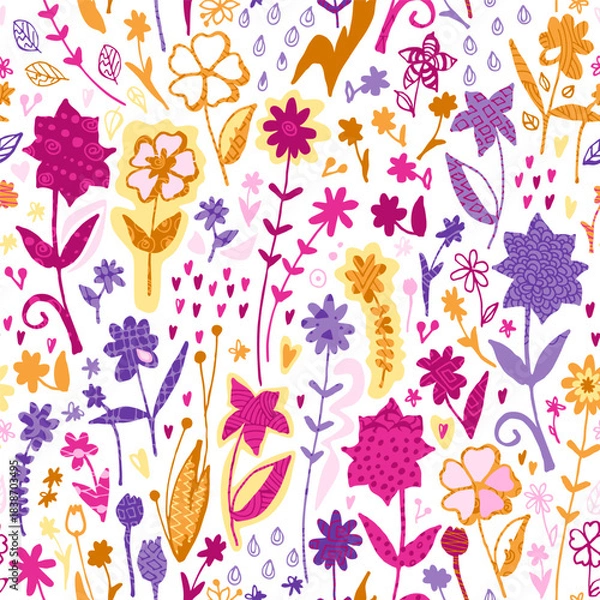 Obraz Floral seamless pattern with cute doodle flowers