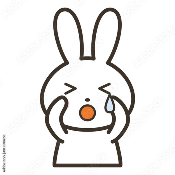 Obraz 悲しくて泣いているかわいいうさぎのキャラクターの上半身イラスト