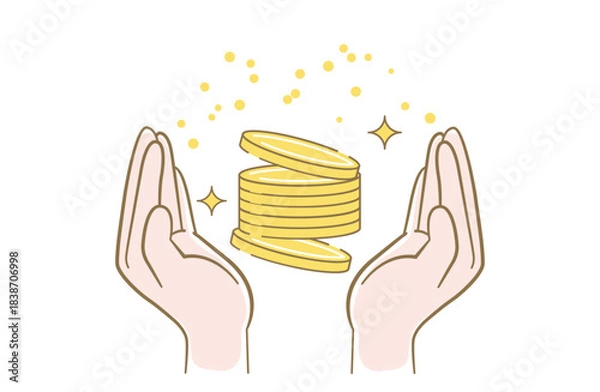Obraz 両手で大切にコインを持っているイメージの線画イラスト