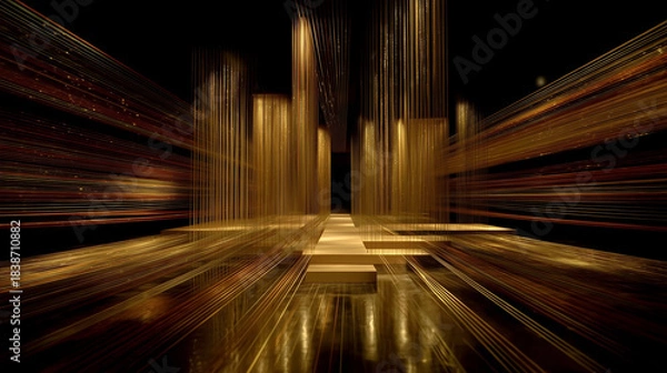 Fototapeta aspect ratio scene in 4K resolution: a black space with colorful threads tightly and orderly arranged, both vertically and horizontally, giving a sense of a multi-dimensional space like interstellar.