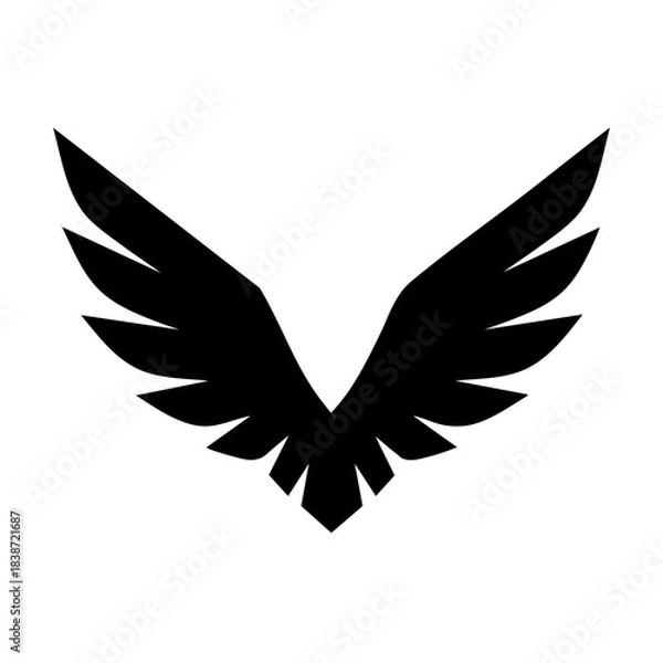 Fototapeta Wide eagle wings with central negative space, modern sharp-edged vector logo