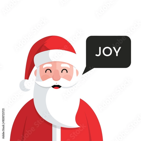 Fototapeta A cheerful cartoon illustration of Santa Claus with a speech bubble saying "JOY".